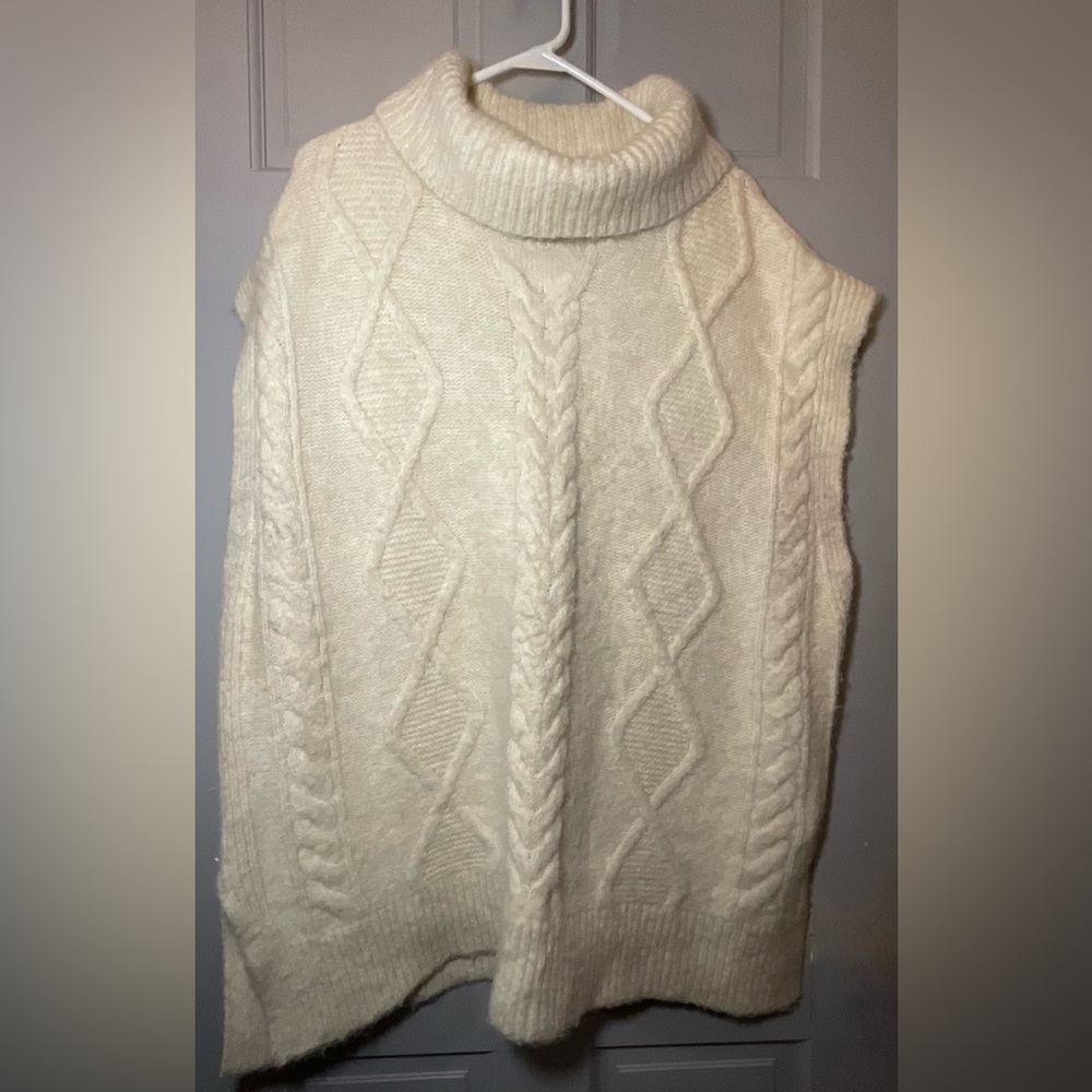 Loft Oversized Turtleneck Cable Knit Sweater Vest/Tunic, Sz XL - Picture 2 of 9